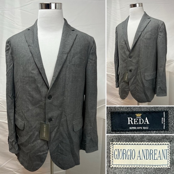 NWT Giorgio Andreani Reda 48R Gray Wool Unstructured 2-Button Blazer Jacket - Picture 1 of 11